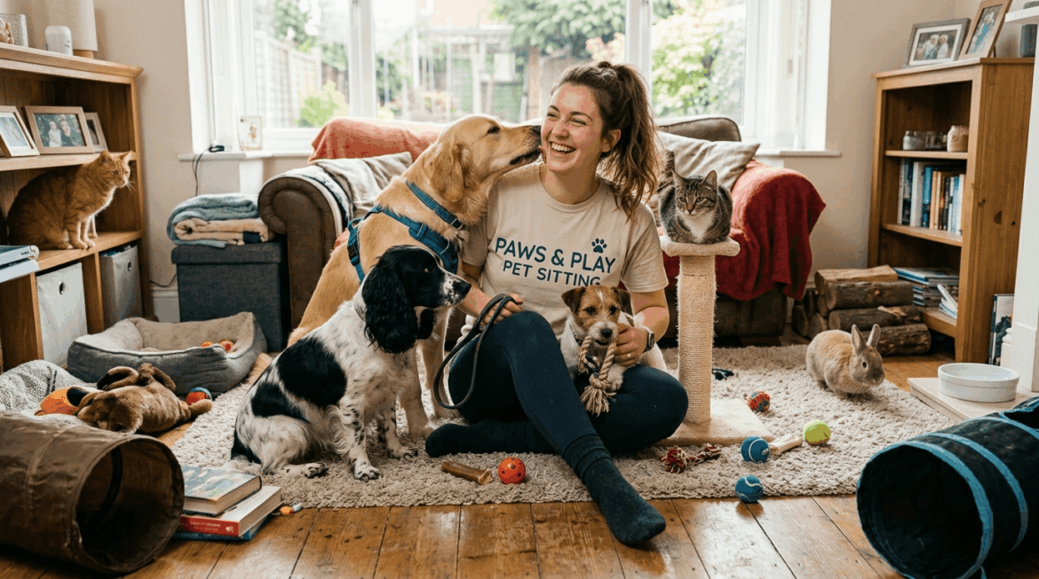 Professional pet sitter caring for animals with love and attention.