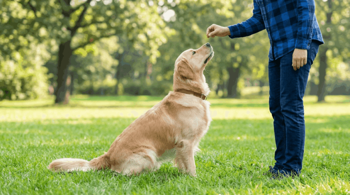Basic dog obedience commands like sit stay and come training