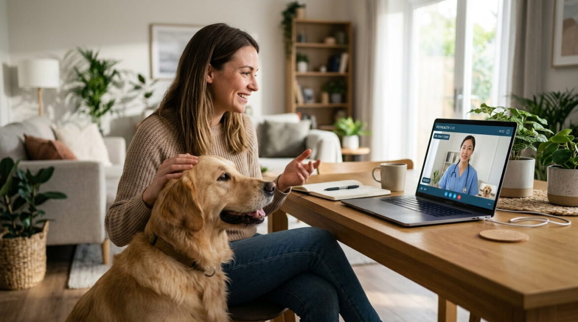 Online dog health advice with telemedicine virtual veterinarian consultation and pet care